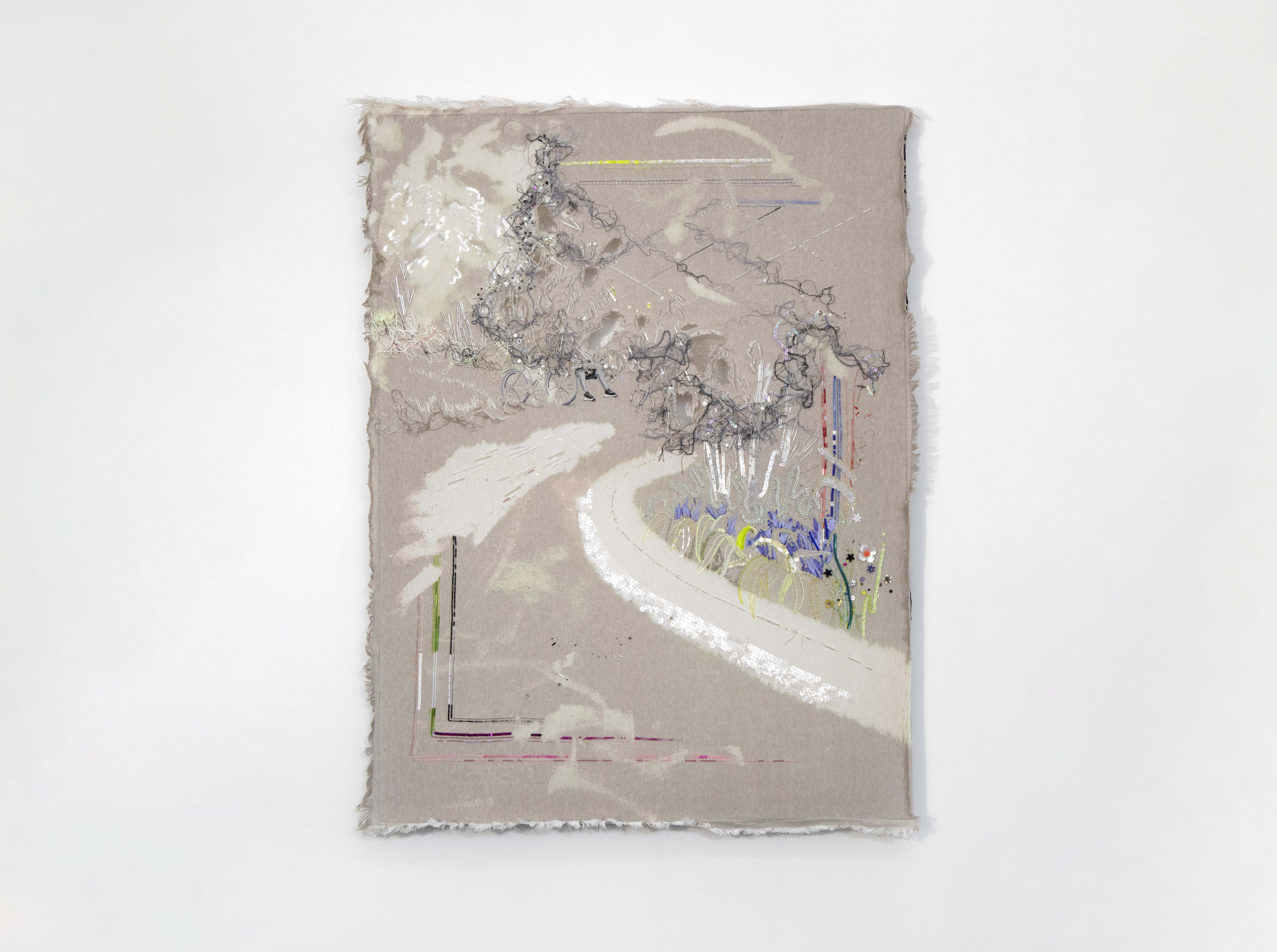 Théo Bignon. The Park, 2023. Mix media embroidery on linen, bleach, underwear waistband. Photo by B. Brookbank. theobignon.com